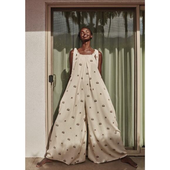 NWT Agua Gail Varenna Jumpsuit Womens Medium Wide Leg Jumper Ivory Agua Bendita